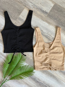 SCRUNCHED CROP TOP (TAN)